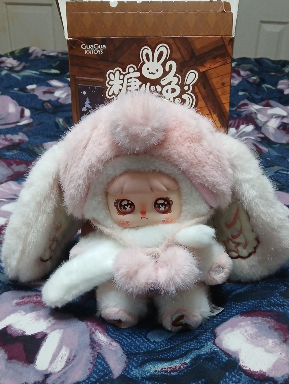 Plush Bunny Character Doll in Cream and Pink with Glitter Belly